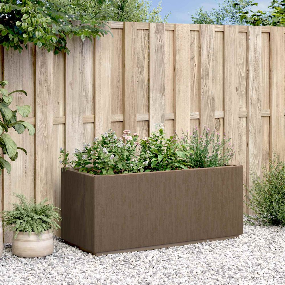 Grande jardinière rectangulaire 80l pp marron pour jardin et balcon bac à fleurs