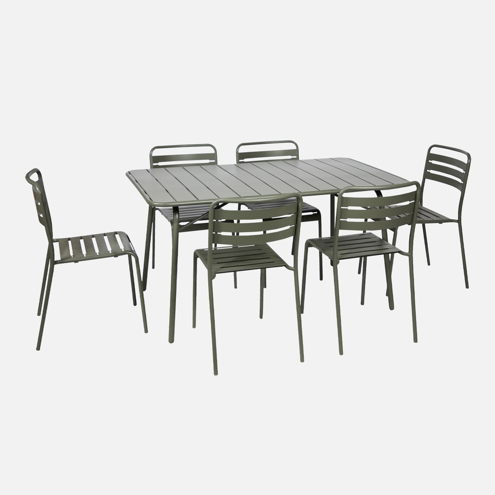 Table de jardin pliante métal 6 chaises, amelia 141,2 x 80 x 72,5cm