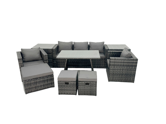 8 places meubles d'extérieur en rotin ensemble de canapés de jardin avec table à manger 2 fauteuil 2 tables d'appoint 3 tabourets