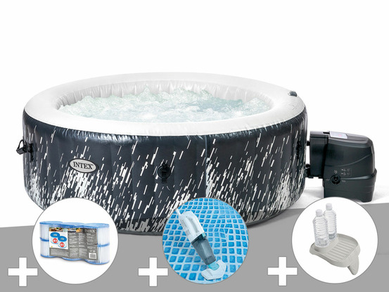 Kit spa gonflable purespa galaxie rond bulles avec led 4 places + 6 filtres + a