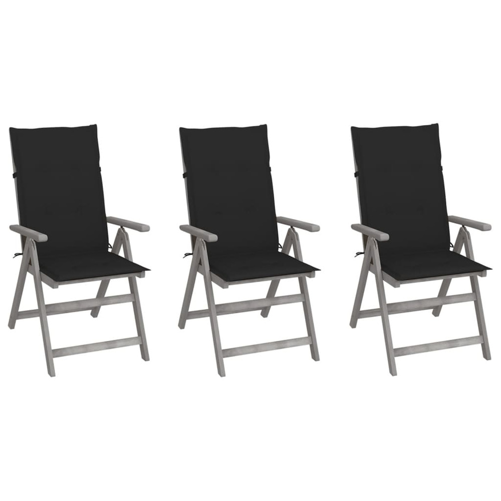 Chaises inclinables de jardin lot de 3 et coussins bois acacia