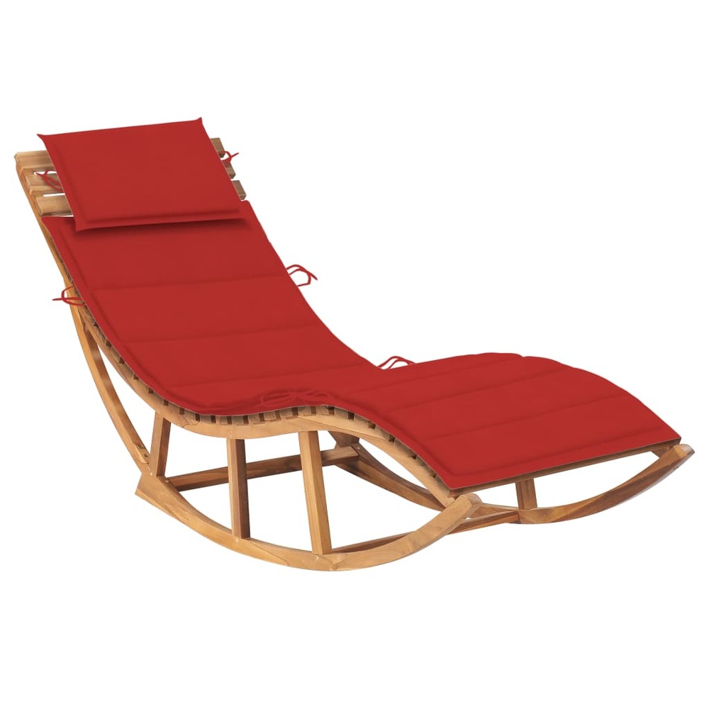 Transat chaise longue bain de soleil lit de jardin terrasse meuble d'extérieur 180 cm à bascule avec coussin bois de teck sol