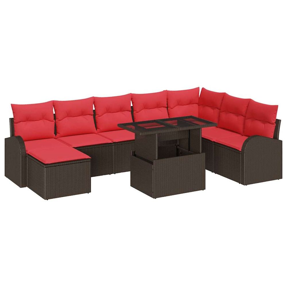 Ensemble de canapé de jardin 9 pc marron et rouge polyrotin