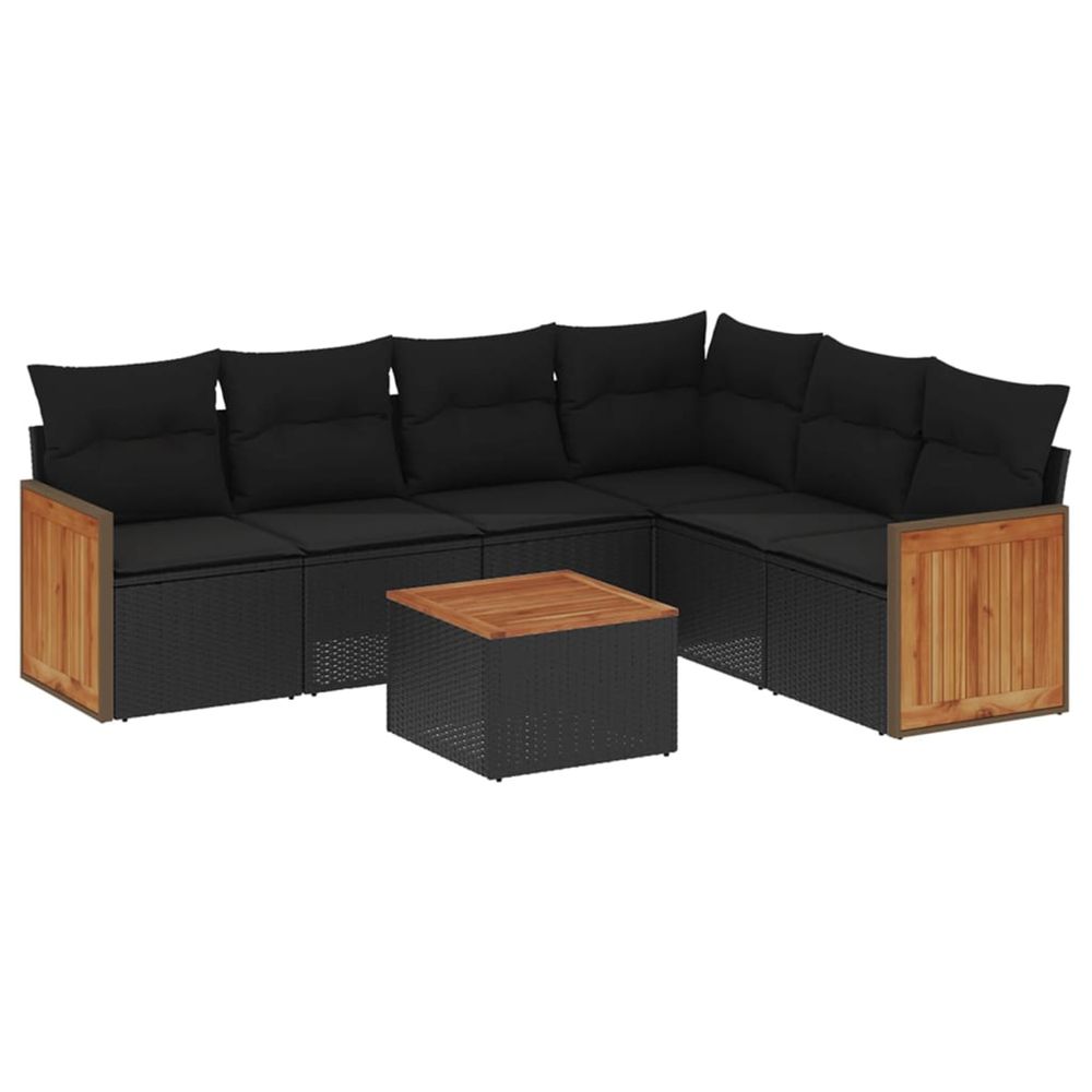 Salon de jardin 7 pcs avec coussins noir résine tressée