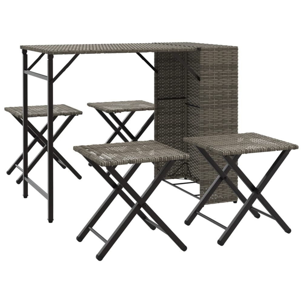 Ensemble à manger de jardin 5 pcs pliable gris résine tressée