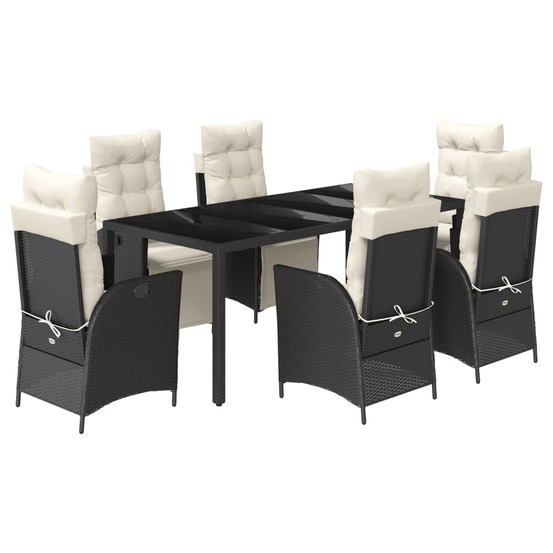 Ensemble à manger de jardin coussins 7pcs noir résine tressée