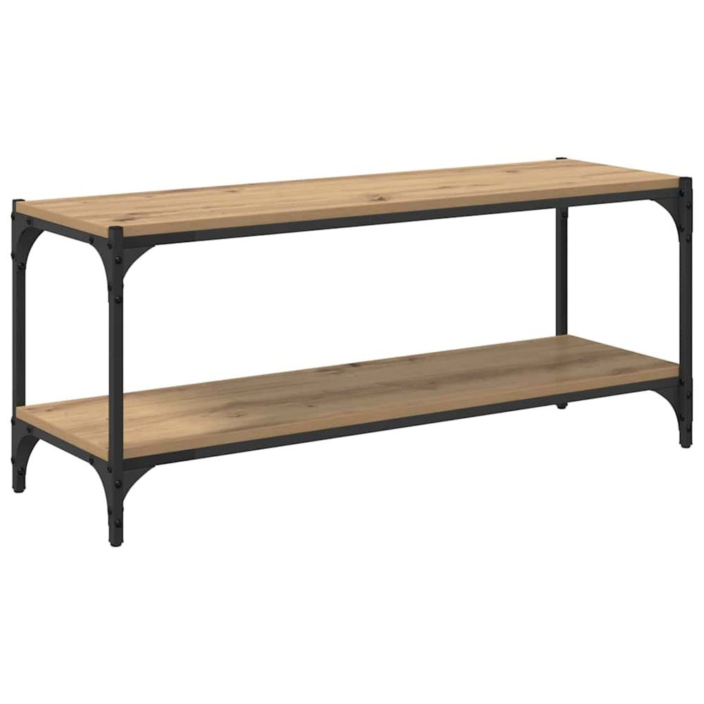 Meuble tv 2 niveaux 100x33x41cm bois d'ingénierie et fer