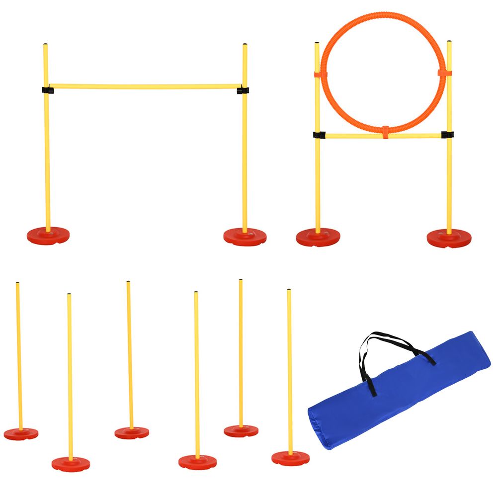 Kit agilité chien 3 en 1 structure tubulaire avec haies slalom et anneau réglables - comfortxl outdoor living