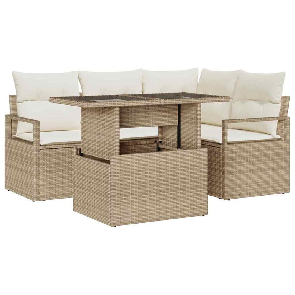 Ensemble de canapé de jardin 5 pc beige poly rotin