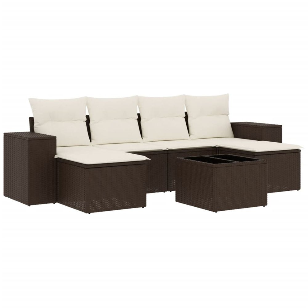 Salon de jardin avec coussins 7 pcs marron résine tressée
