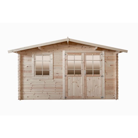 Abri de jardin en bois brut, surface utile 9.9m², 388x298cm, ep 28mm, INT021