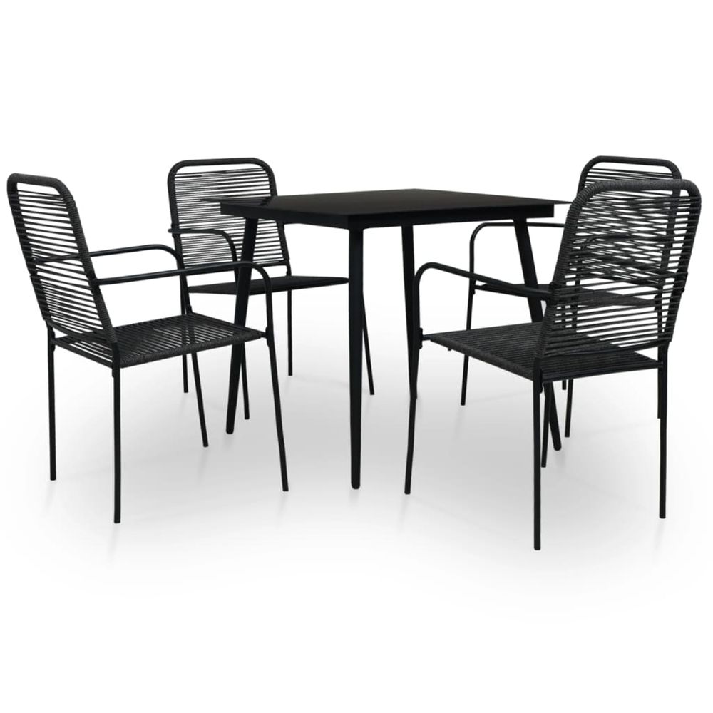 Ensemble à manger de jardin 5 pcs corde en coton et acier noir