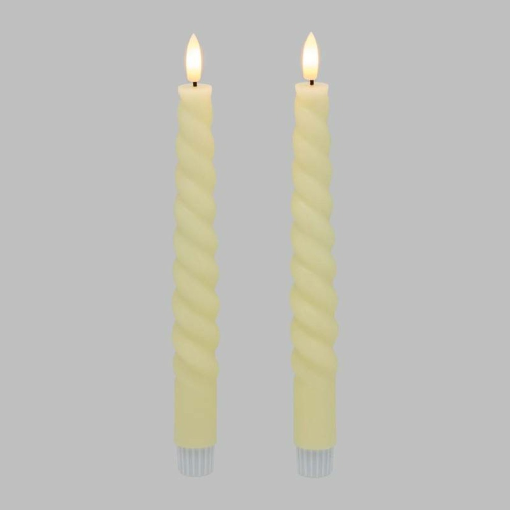 Lot de 2 chandelles en spirale torsadées ø2,3cm h23cm cire ivoire ivoire flamme 3d avec télécommande