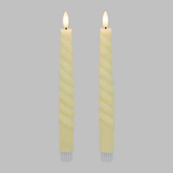 Lot de 2 chandelles en spirale torsadées ø2,3cm h23cm cire ivoire ivoire flamme 3d avec télécommande