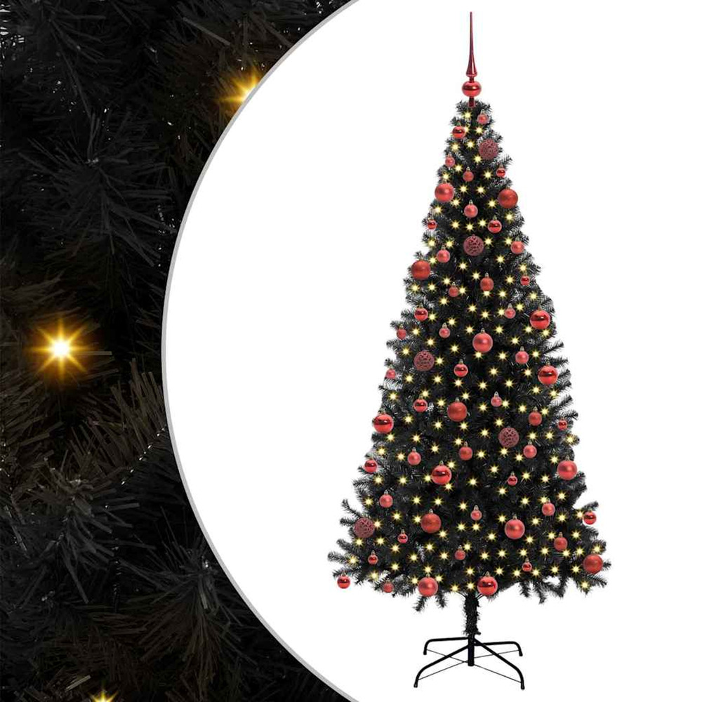 Sapin de noël avec 300 led avec support noir 180 cm pvc