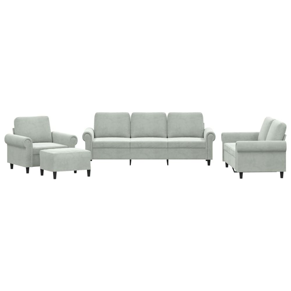 Ensemble de canapés 4 pcs avec coussins gris clair velours