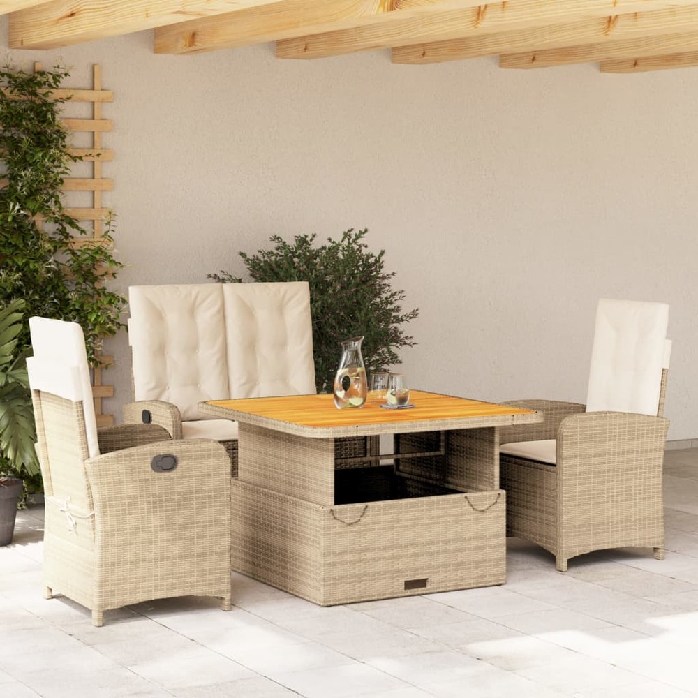 Ensemble à manger de jardin coussins 4 pcs beige résine tressée