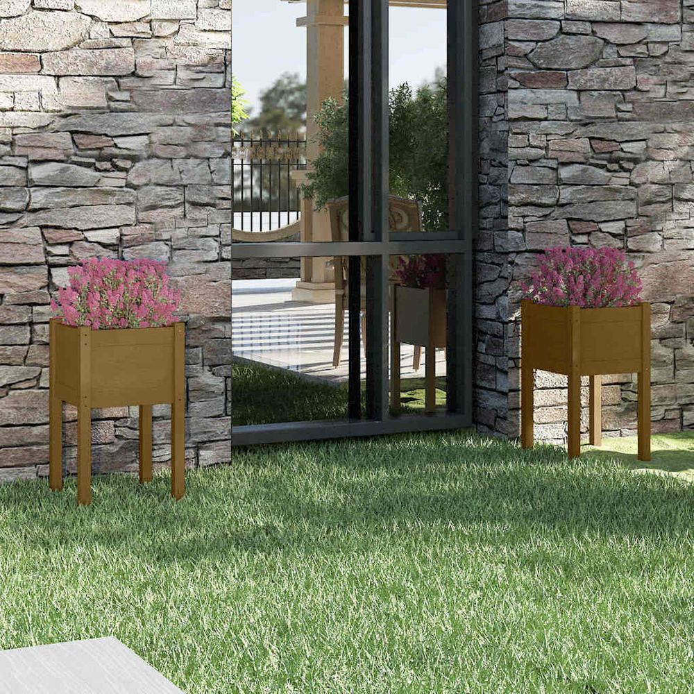 Lot de 2 jardinières hautes en pin massif pour terrasse et jardin marron miel 40x70 cm