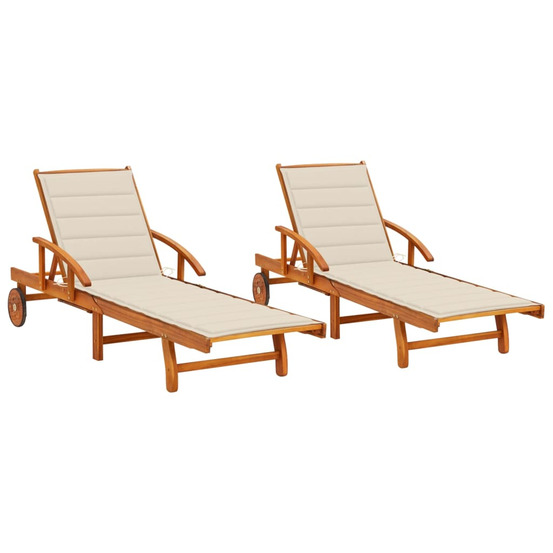 Chaises longues lot de 2 avec coussins bois d'acacia solide