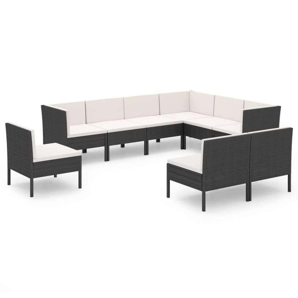 Salon de jardin 9 pcs avec coussins résine tressée noir