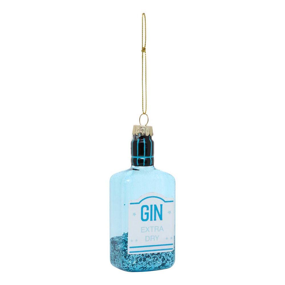 Suspension de sapin bouteille de gin en verre pailletée 11 cm
