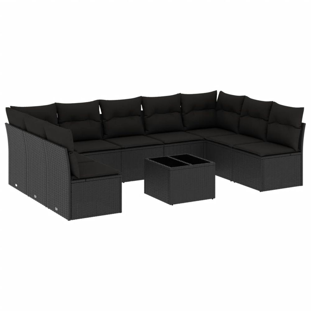 Salon de jardin 10 pcs avec coussins noir résine tressée