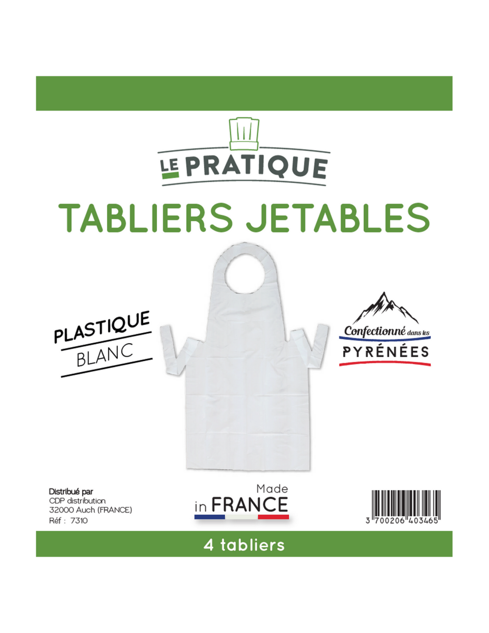 10 lot 4 tabliers jetables pe blanc 120 x 70 cm - le pratique