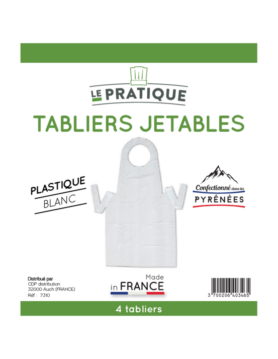 10 lot 4 tabliers jetables pe blanc 120 x 70 cm - le pratique