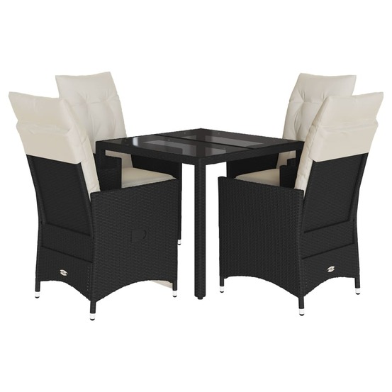 Ensemble à manger de jardin coussins 5pcs noir résine tressée