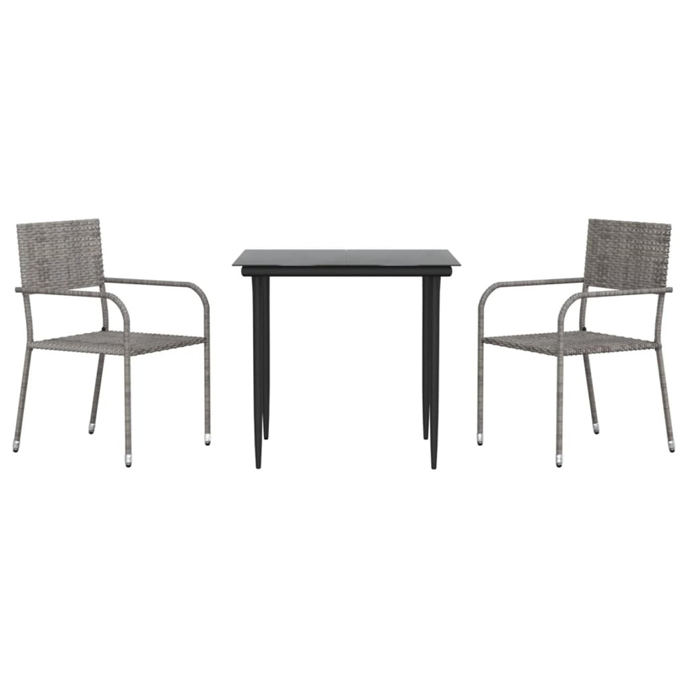 Ensemble à manger de jardin 3pcs gris/noir résine tressée/acier