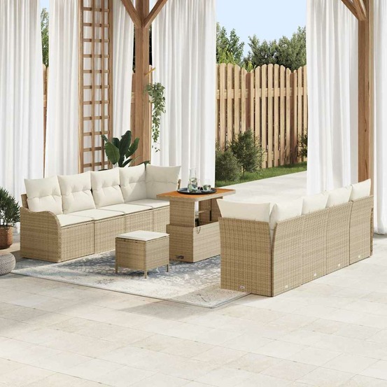 Ensemble de canapé de jardin 11 pcs beige polyrotin