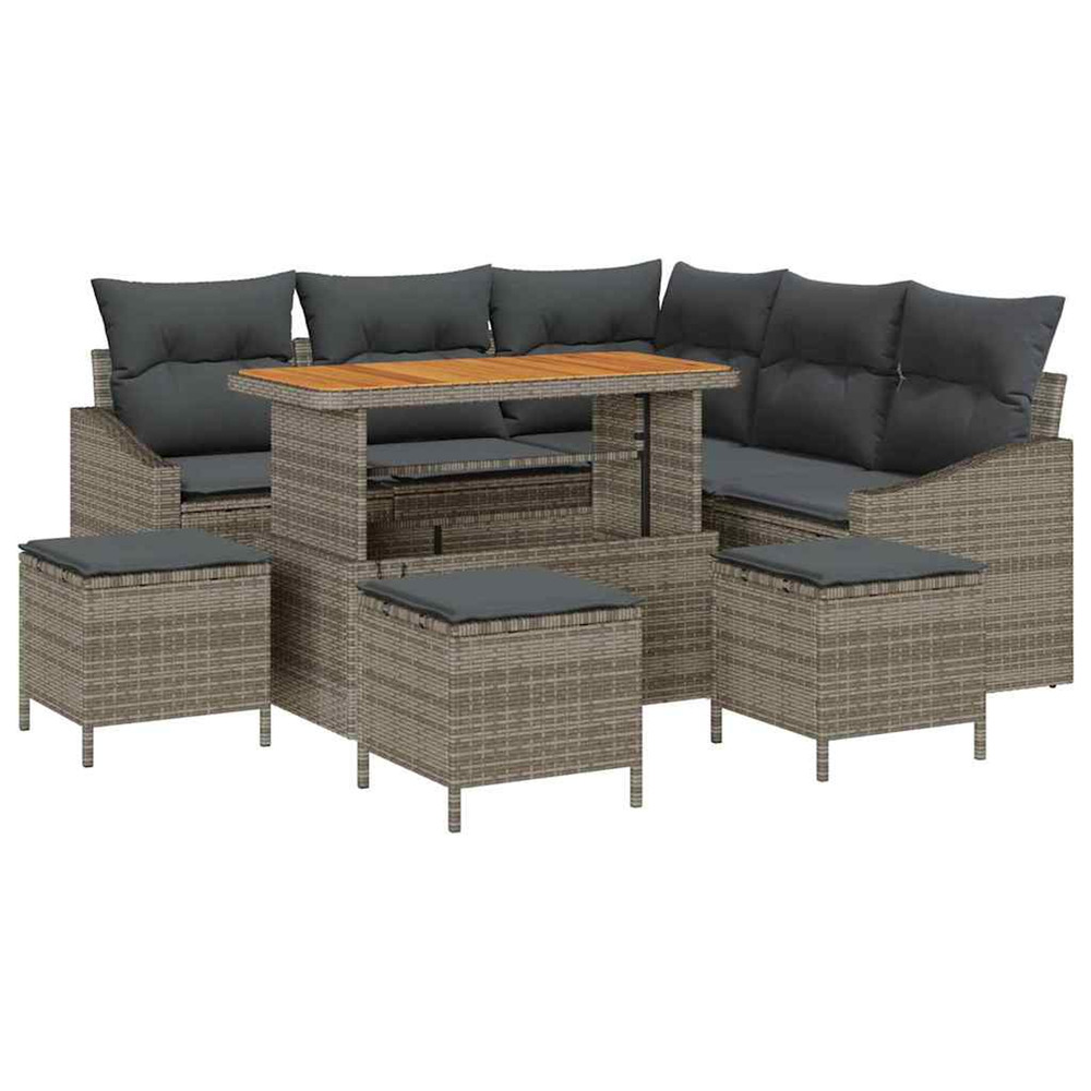 Ensemble de canapé de jardin avec coussin 9 pcs gris poly rotin