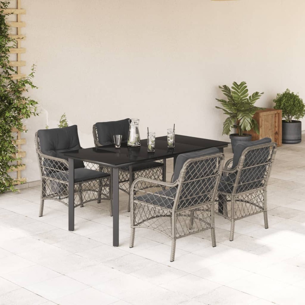 Ensemble à manger de jardin et coussins 5 pcs gris clair rotin