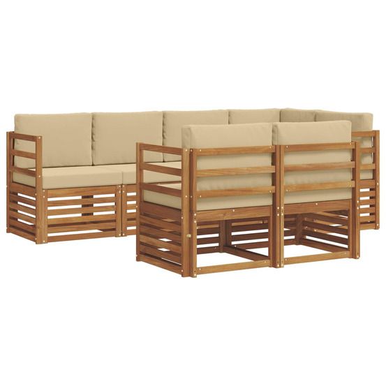 Ensemble de canapés d'extérieur 7 pc naturel et beige polyester