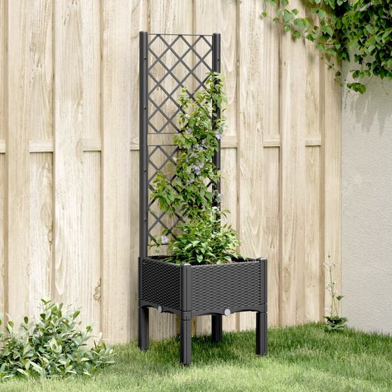 Jardinière surélevée avec treillis pp pour plantes grimpantes jardin balcon noir 40x40 cm