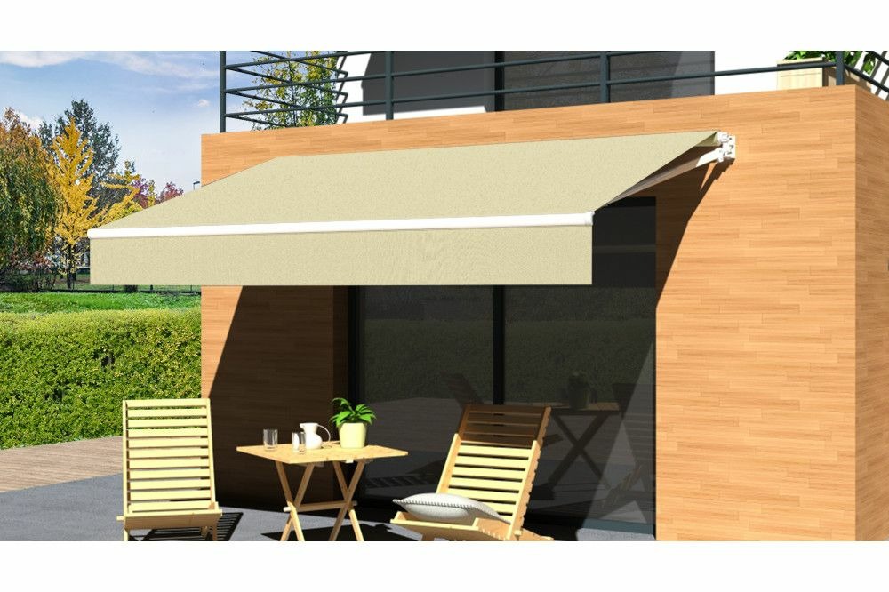 Store banne loggia lite blanc 3x2m manuel - toile ecrue