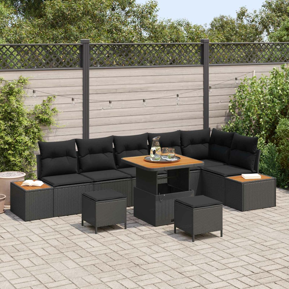 Ensemble de canapé de jardin 9 pcs noir polyrotin