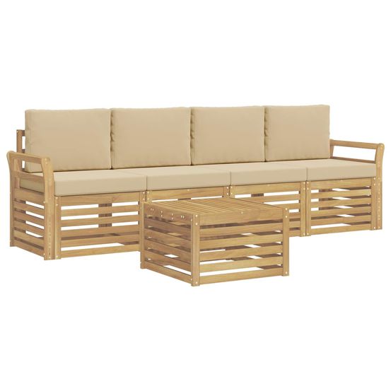 Ensemble de canapés d'extérieur 5 pc blanc et beige polyester