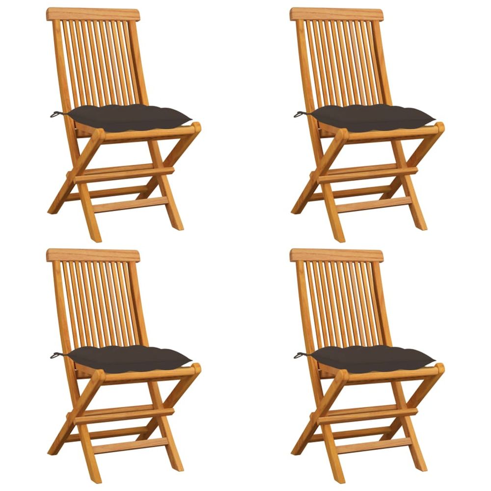 Chaises pliantes avec coussins taupe, 4 pièces, en bois de teck massif