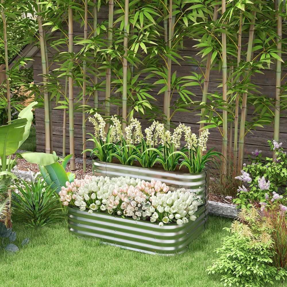 Carré potager acier galvanisé jardin 2 niveaux modulable argent 120x90cm
