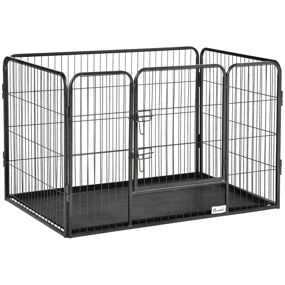 Parc rectangulaire pour chien en acier 4 panneaux avec plateau amovible 109x74 cm gris