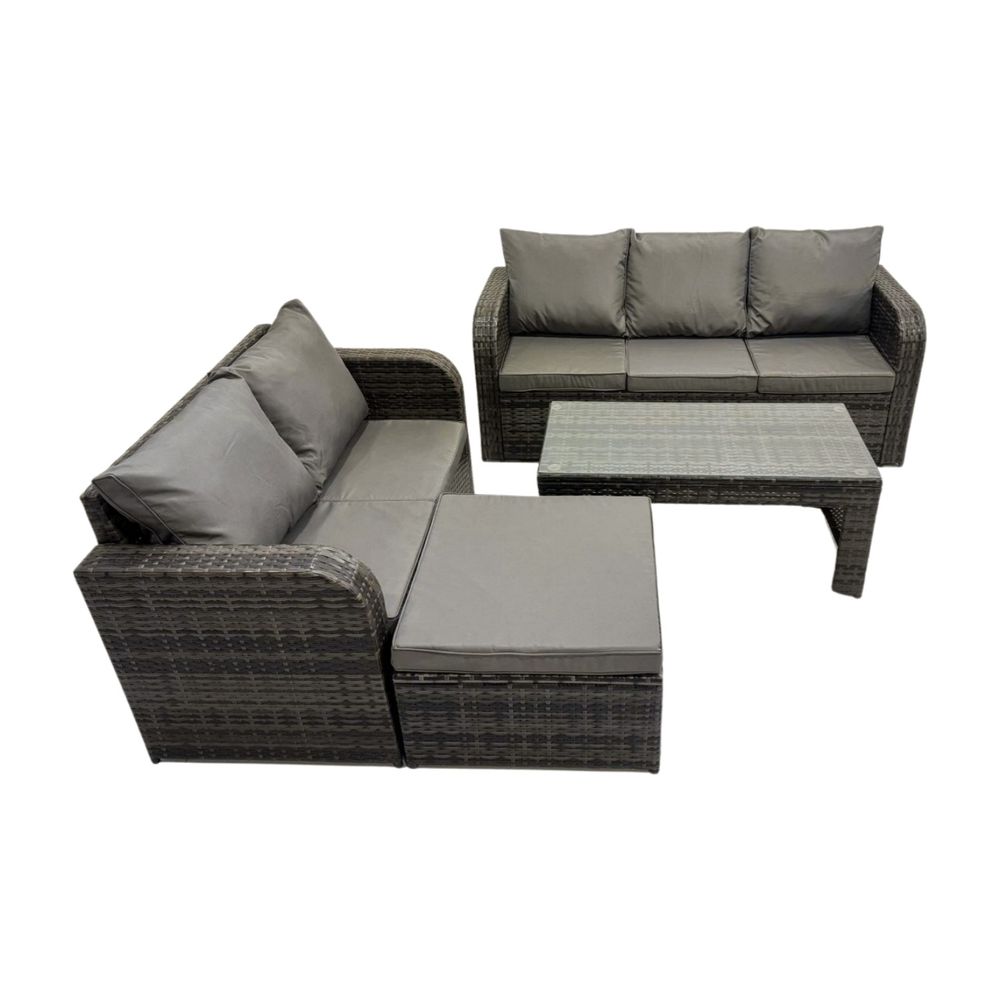 Ensembles de salon de jardin avec table basse rectangulaire grand tabouret gris foncé mixte