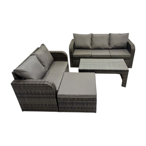 Ensembles de salon de jardin avec table basse rectangulaire grand tabouret gris foncé mixte