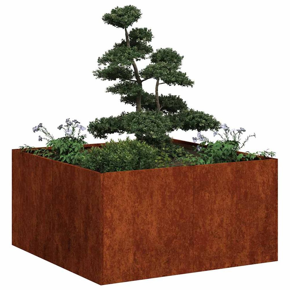 Jardinière carrée acier corten effet rouillé pour jardin 80x80 cm