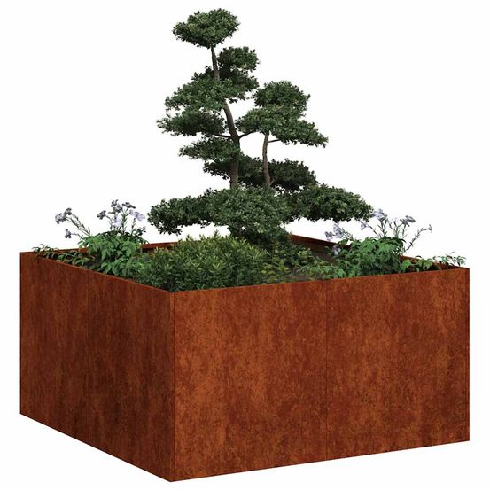 Jardinière carrée acier corten effet rouillé pour jardin 80x80 cm