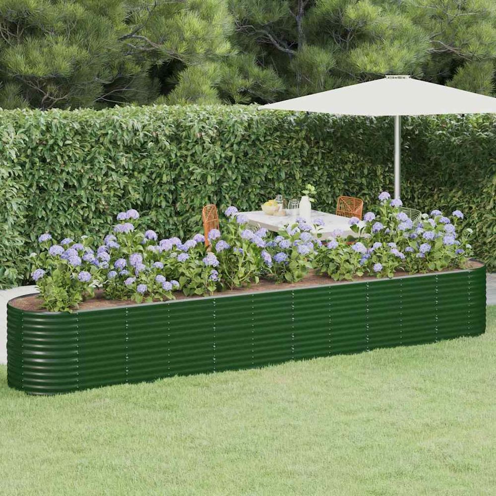 Jardinière xxl acier galvanisé pour potager et fleurs vert 440x80x68 cm