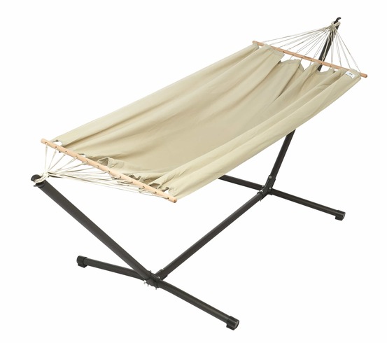 Set Hamac coloris taupe + support métal - set MétaliK Graphik - certifié fsc 100% 300x140cm