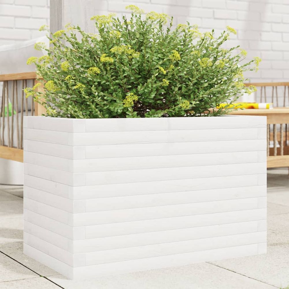 Jardinière en bois de pin massif pour jardin 70x40x46 cm blanc