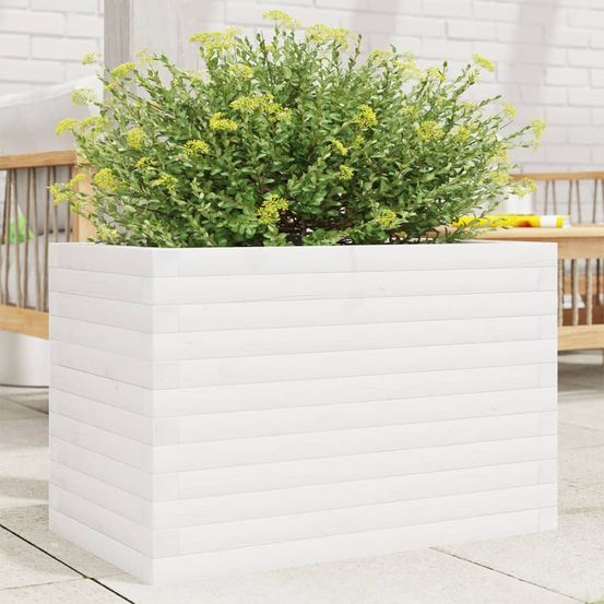 Jardinière en bois de pin massif pour jardin 70x40x46 cm blanc