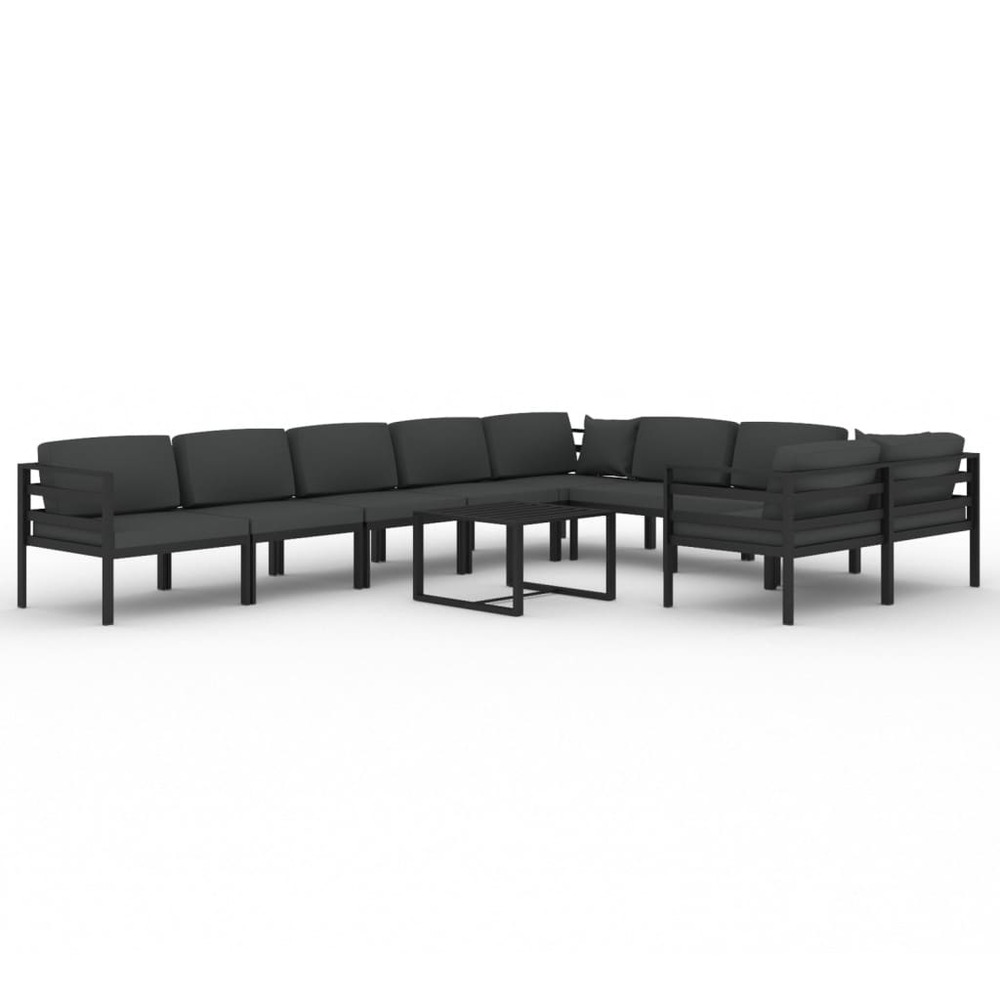 Salon de jardin meuble d'extérieur ensemble de mobilier 10 pièces avec coussins aluminium anthracite